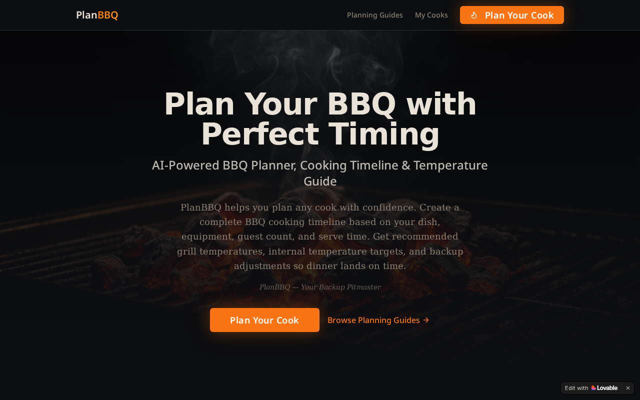 BBQ planning interface with menus, headcounts and shopping lists
